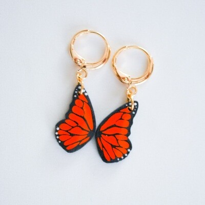 Mini monarch butterfly huggie earrings