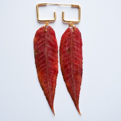 Red leaf earrings