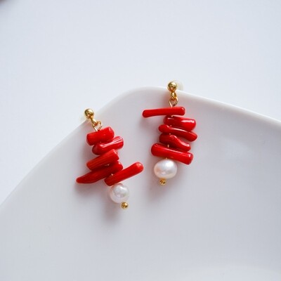 Red & white pearl earrings