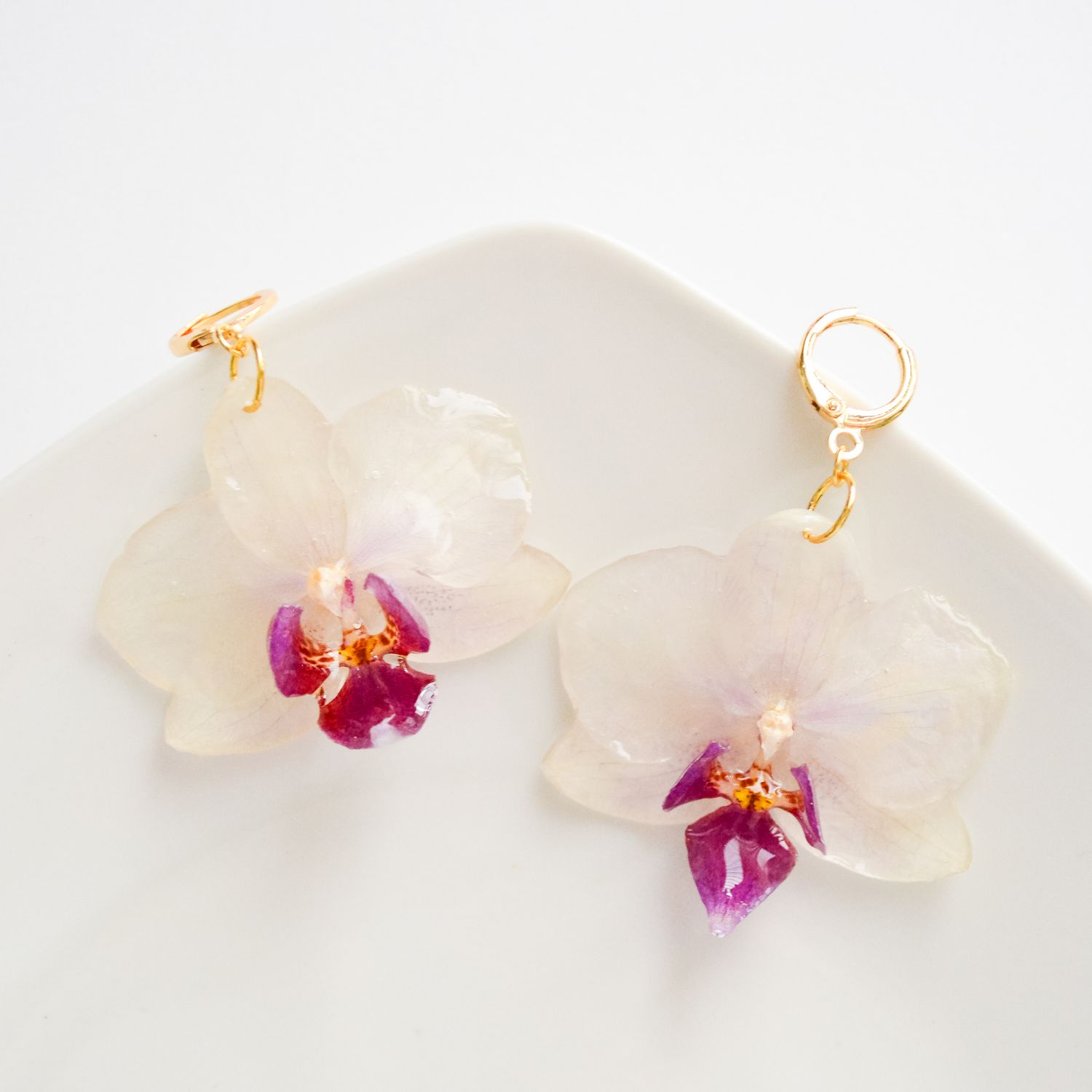 White/Purple Mini Orchid earrings- pre order