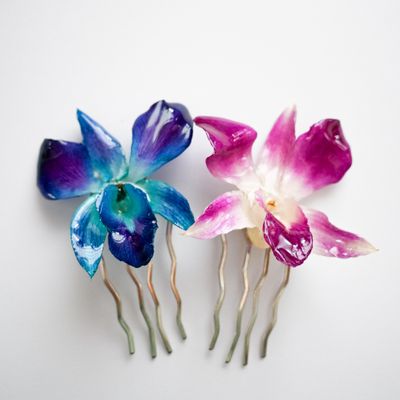 Blue/Purple orchid hair pin