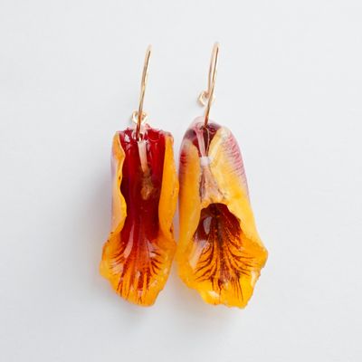 Red &amp; Yellow Flower Hoop earrings