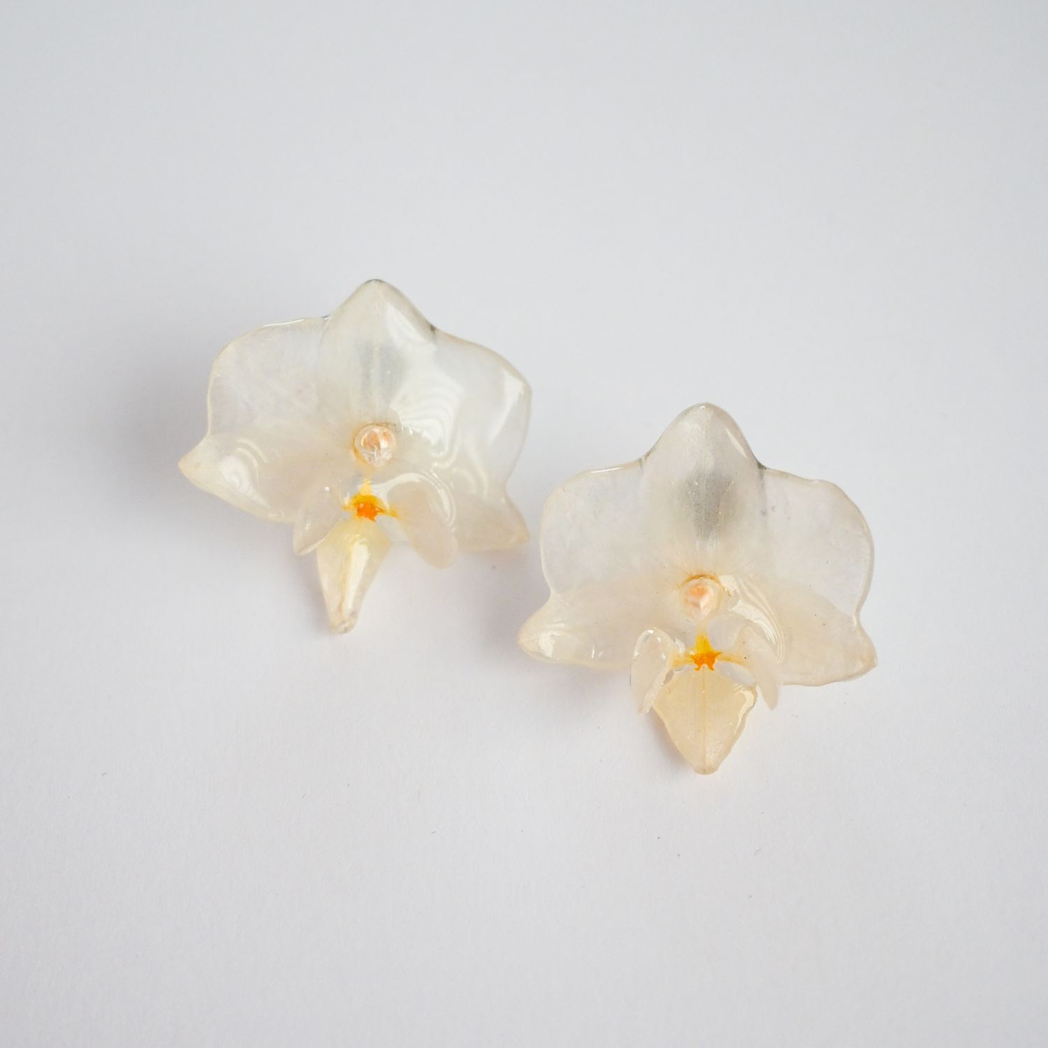 Mini white orchid earrings