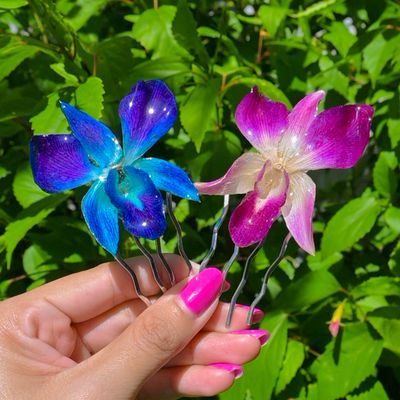 Blue/Purple orchid hair pin