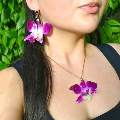 Purple Orchid necklace -Dendrobium