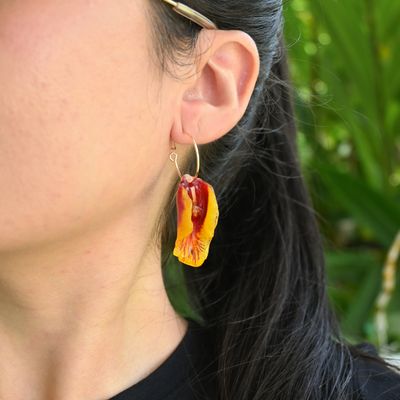 Red &amp; Yellow Flower Hoop earrings