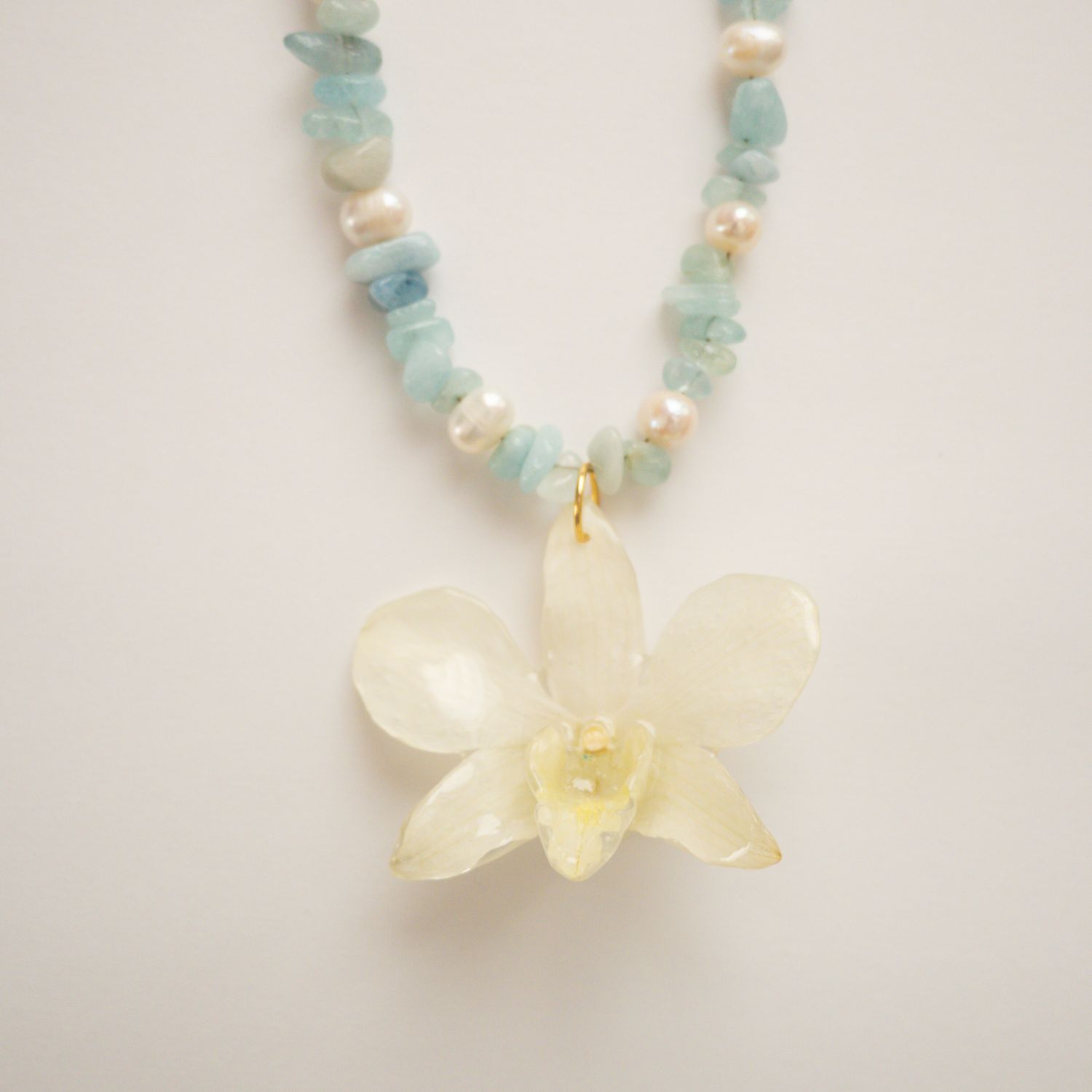 Aquamarine orchid necklace
