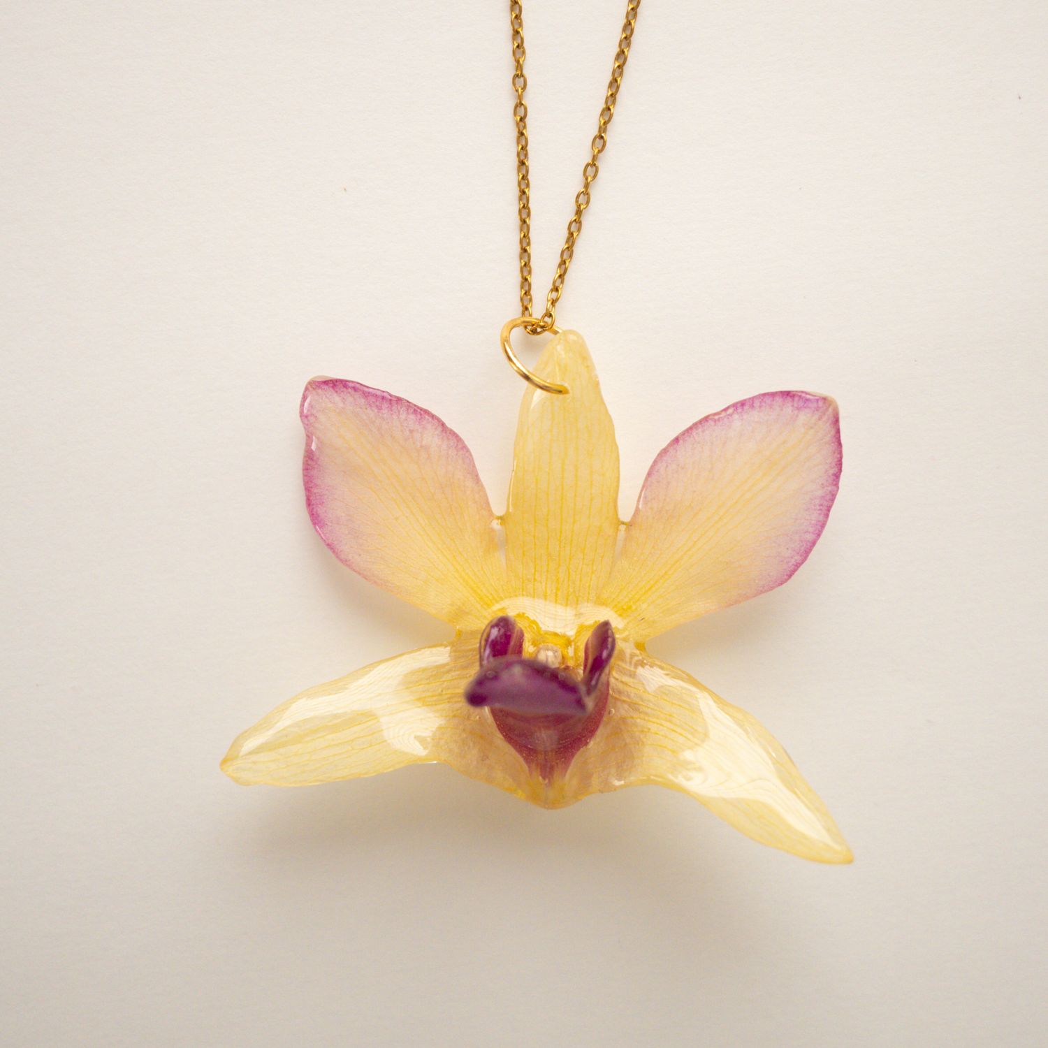 Yellow/purple orchid necklace