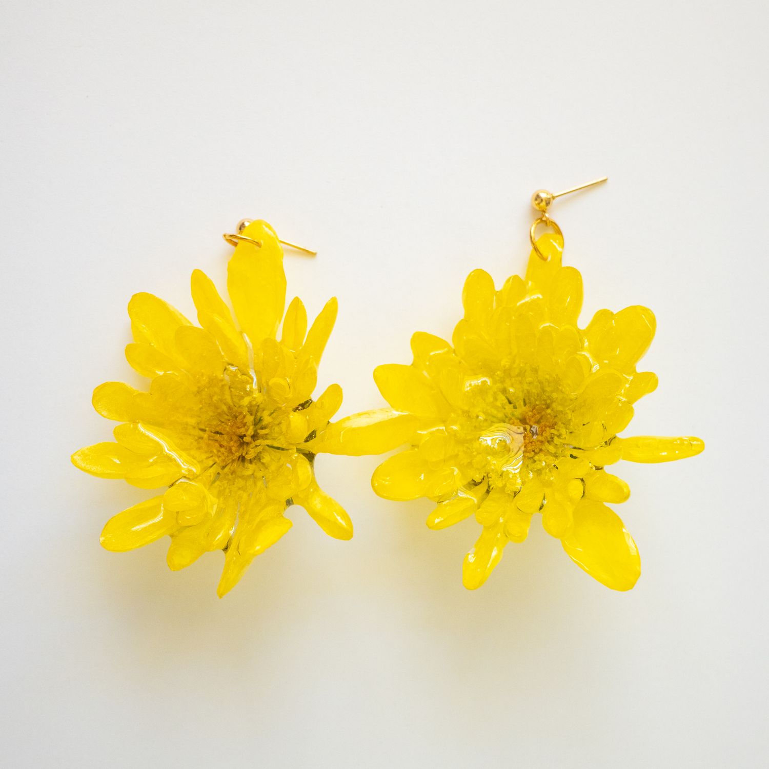 Yellow Pompom flower earrings