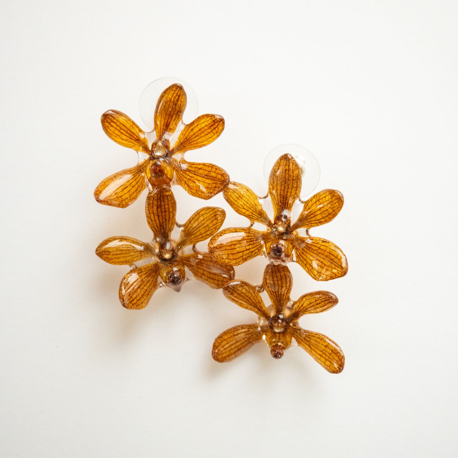 Orange double orchid earrings