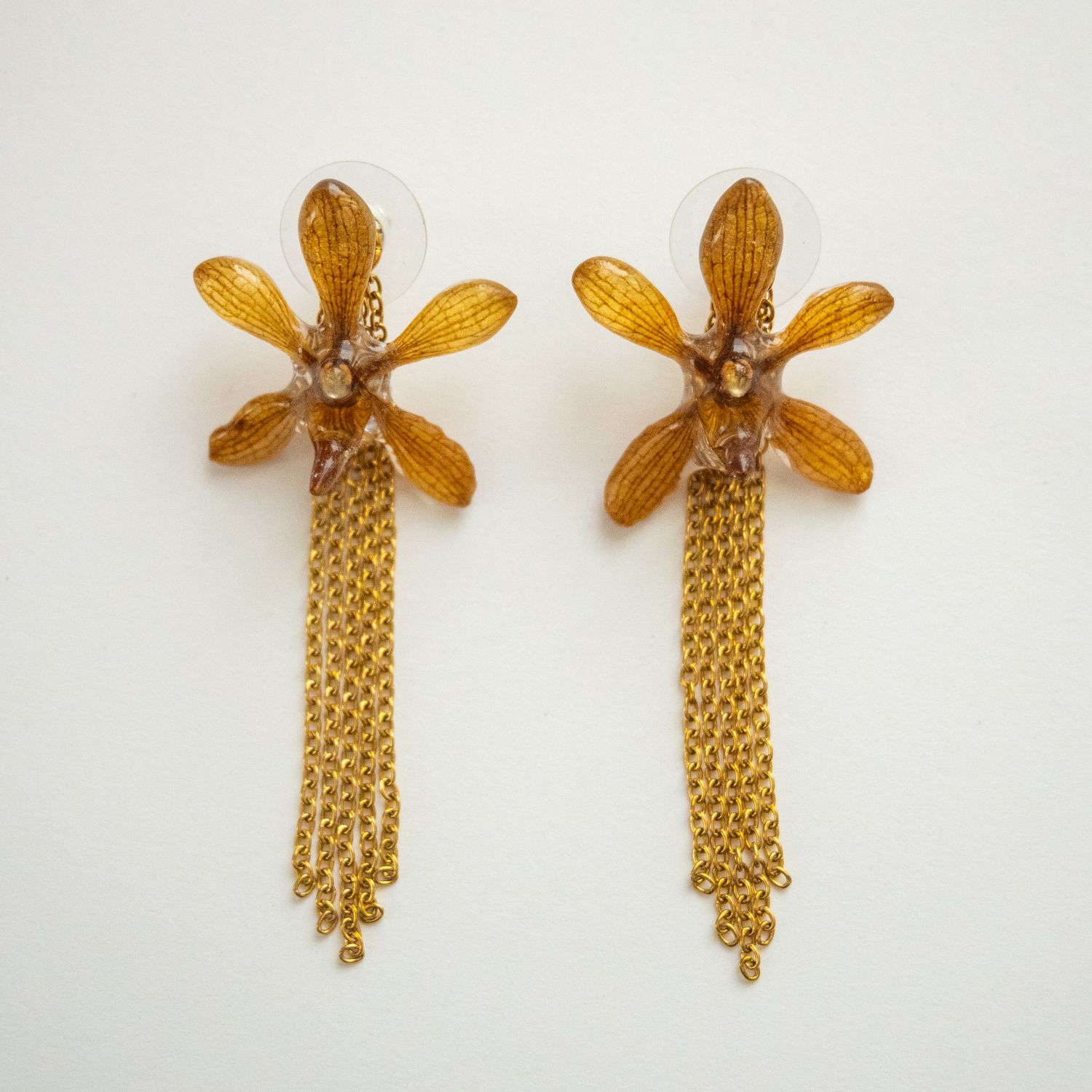 Orange orchid chain earrings