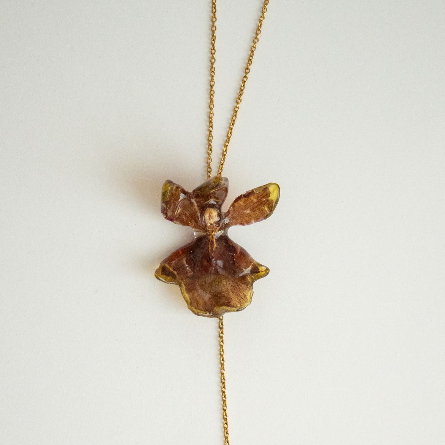Brown orchid lariat necklace