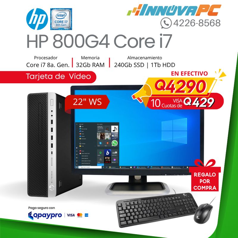 Computadora HP Elitedesk 800 G4 Core i7 de 8a. Generación