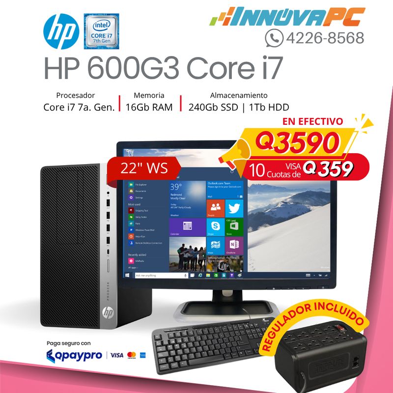 Computadora HP Elitedesk 600 G3 Core i7 de 7a. Generación