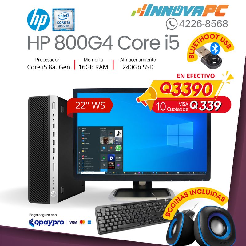Computadora HP Elitedesk 800 G4 Core i5 de 8a. Generación