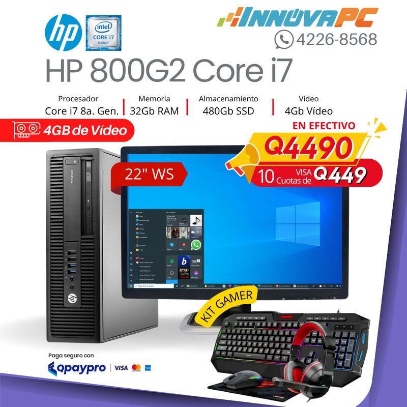 Computadora HP Elitedesk 800 G2 Core i7 de 8a. Generación