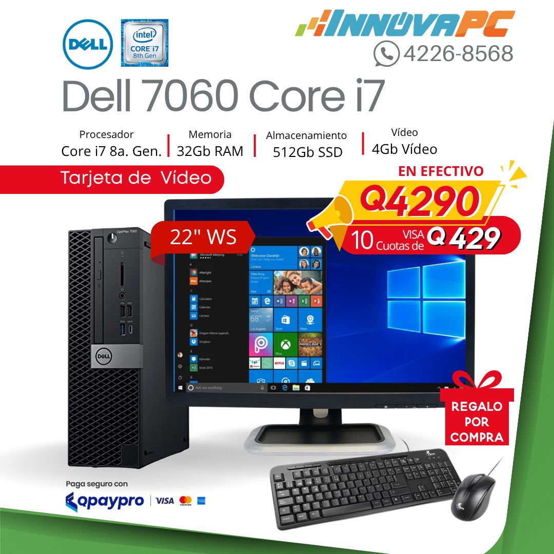 Computadora Dell OptiPlex 7060 Core i7 de 8a. Generación