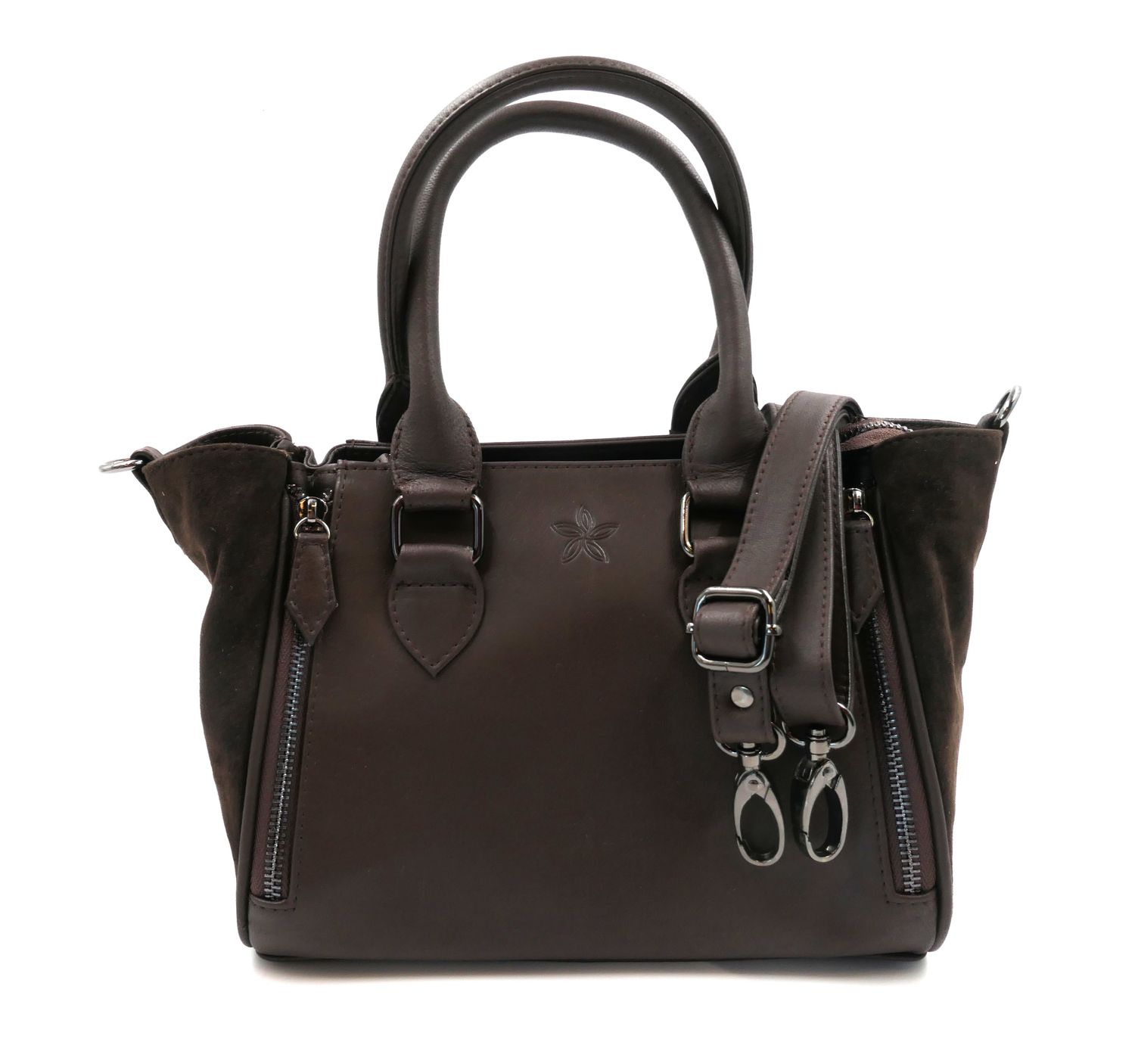 City Bag – Echtleder mit Schulterriemen KINTAMINI, Farbe: dark chocolate suede