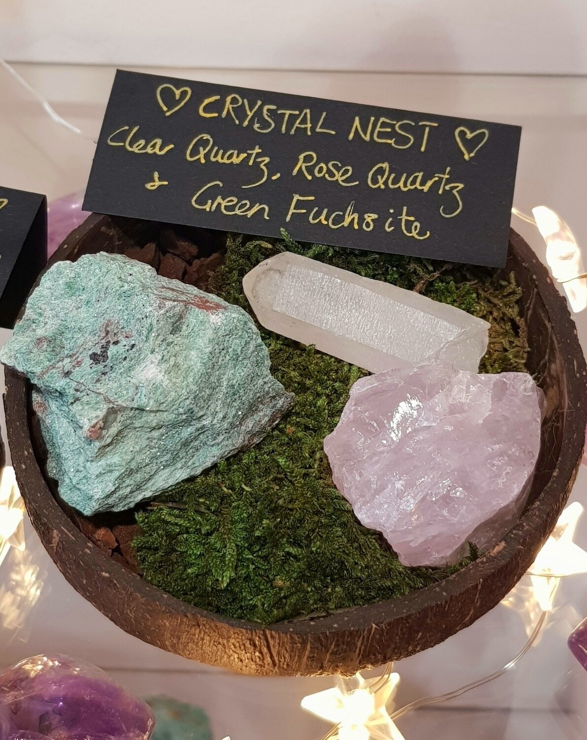 Crystal Nest: Clear Quartz - Rose Quartz - Green Fuchsite