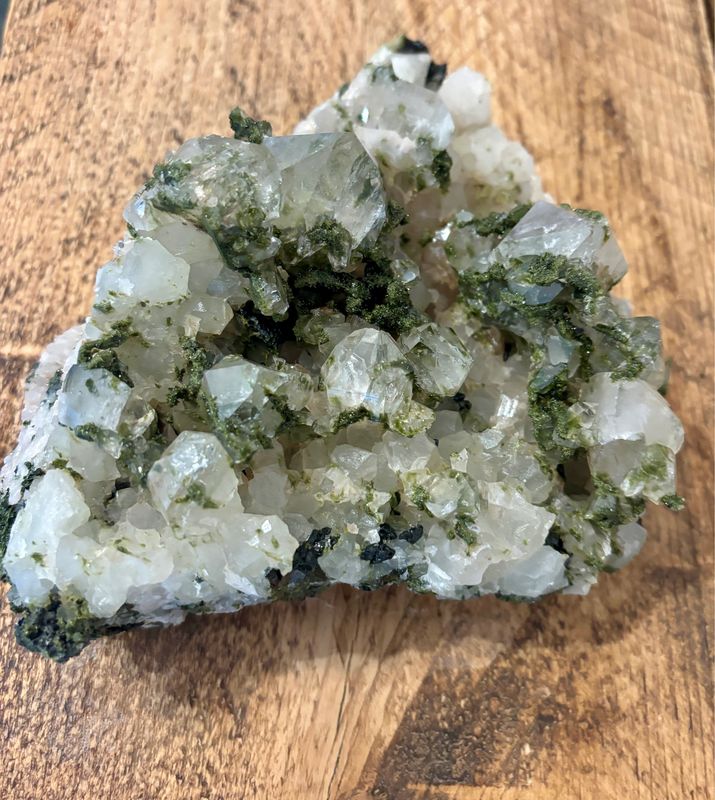 Large Epidote on Quartz Cluster