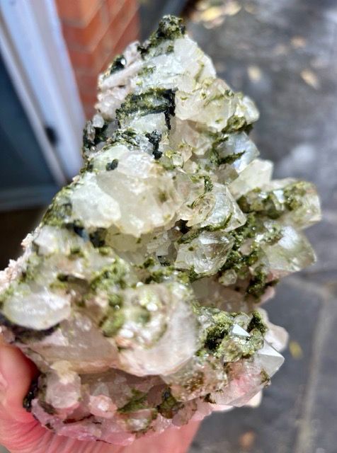 Large Epidote on Quartz Cluster