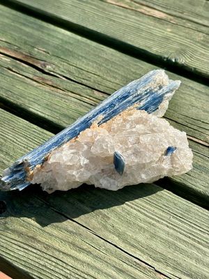 Blue Kyanite on Quartz Crystal
