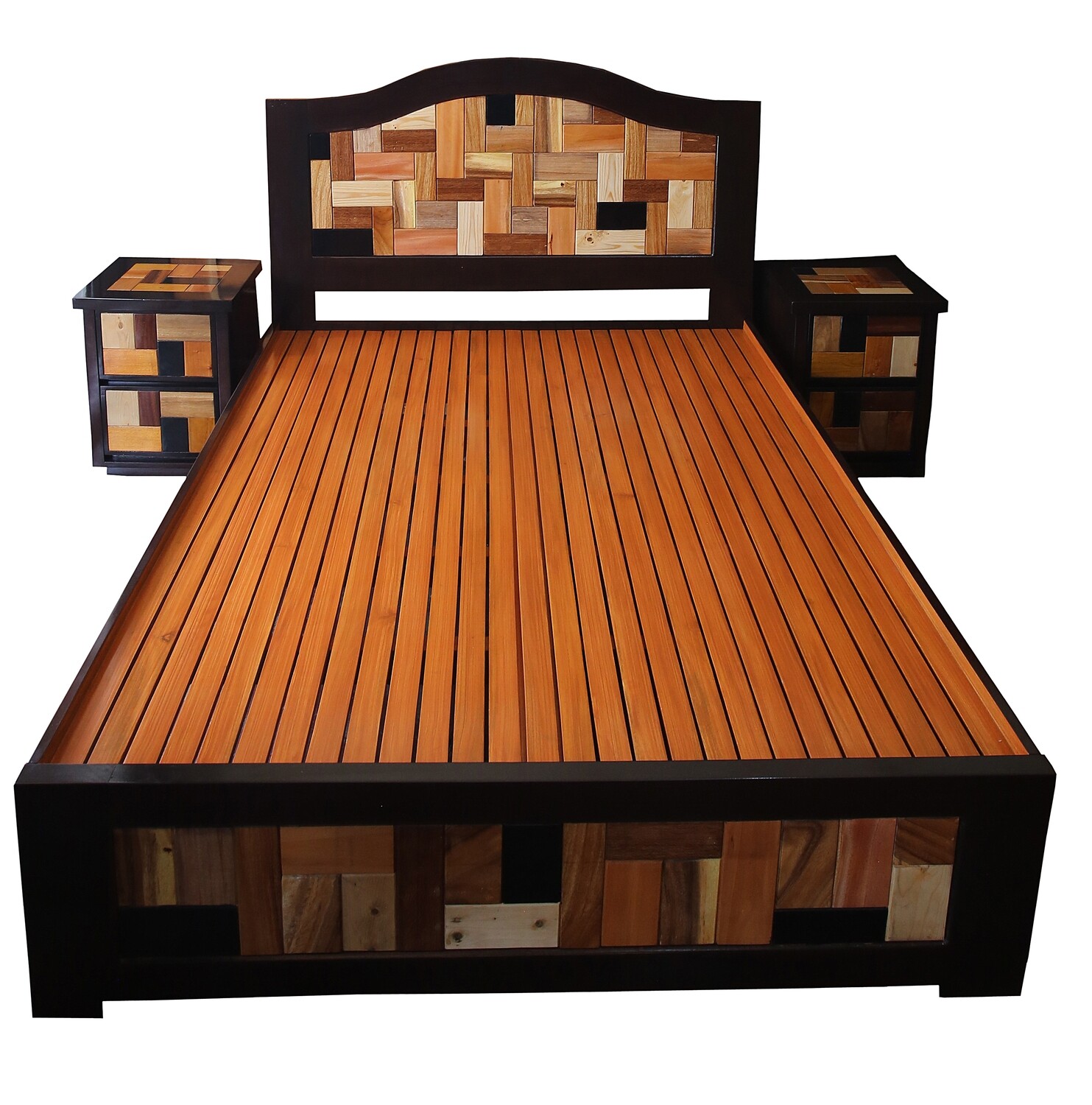 E. Borromeo's Furniture -Deco Wood Queen Bed with Side Table