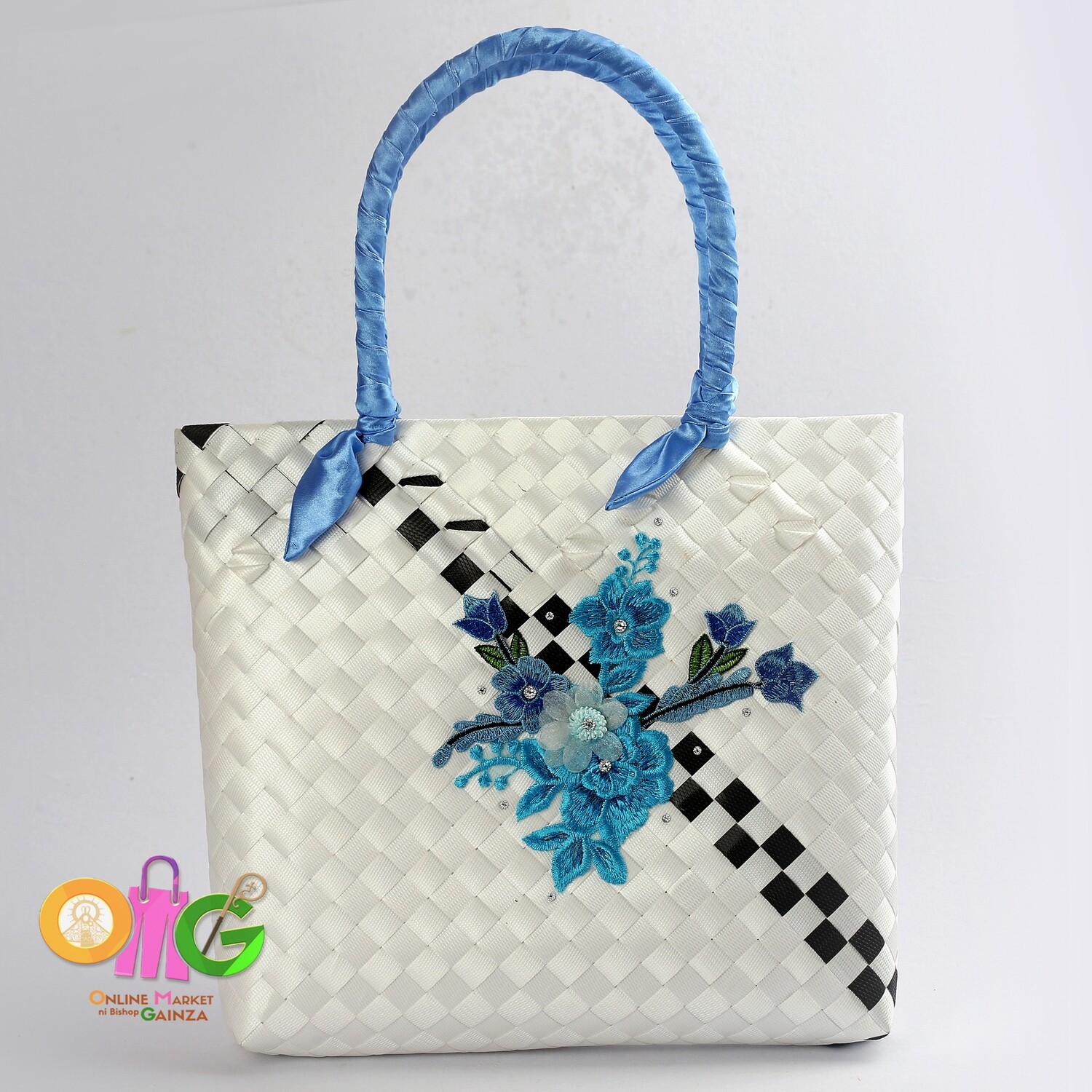 Jem's Bayongciala Bag - Bayong Bag with Zipper Blue Handle