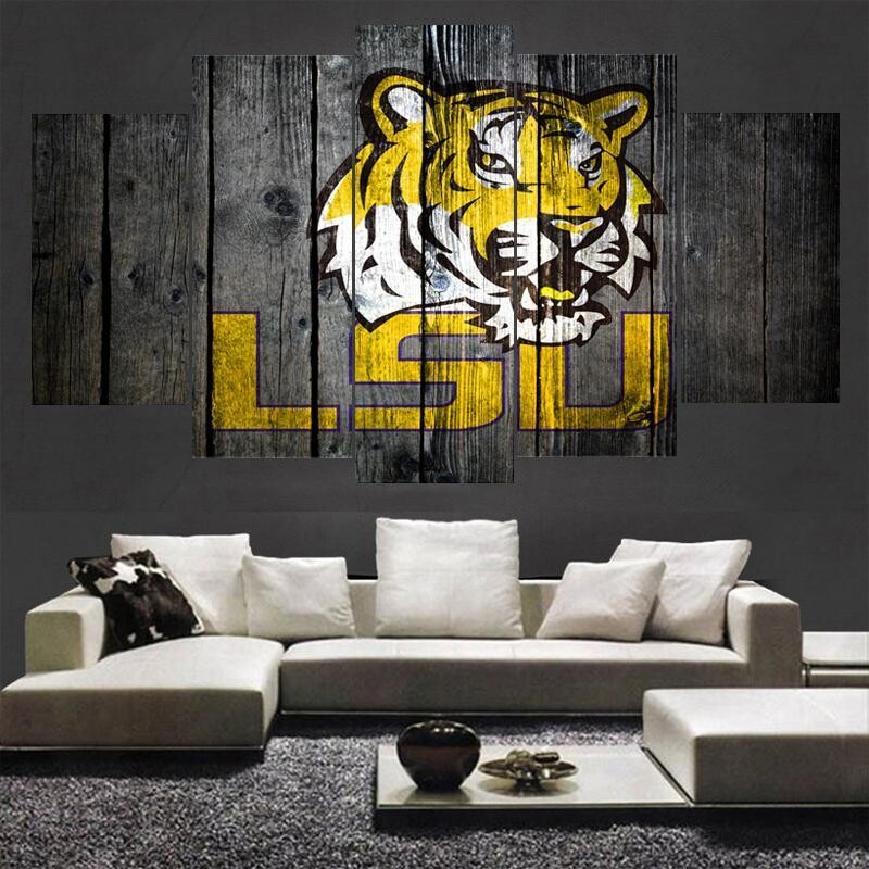 LSU Tigers Football Sports - 5 Panel Canvas Print Wall Art Set