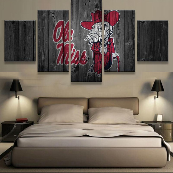 Ole Miss Rebels Mississippi Barn Wood Sport - 5 Panel Canvas Print Wall Art Set