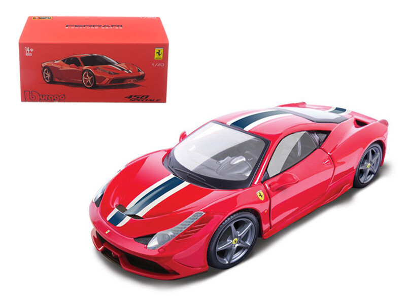 Ferrari 458 Speciale Red with White and Blue Stripes \"Signature Series\" 1/43 Diecast Model Car by Bburago