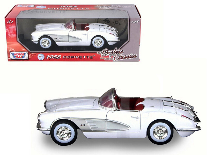 1958 Chevrolet Corvette Convertible White with Red Interior \"Timeless Classics\" Series 1/18 Diecast Model Car by Motormax