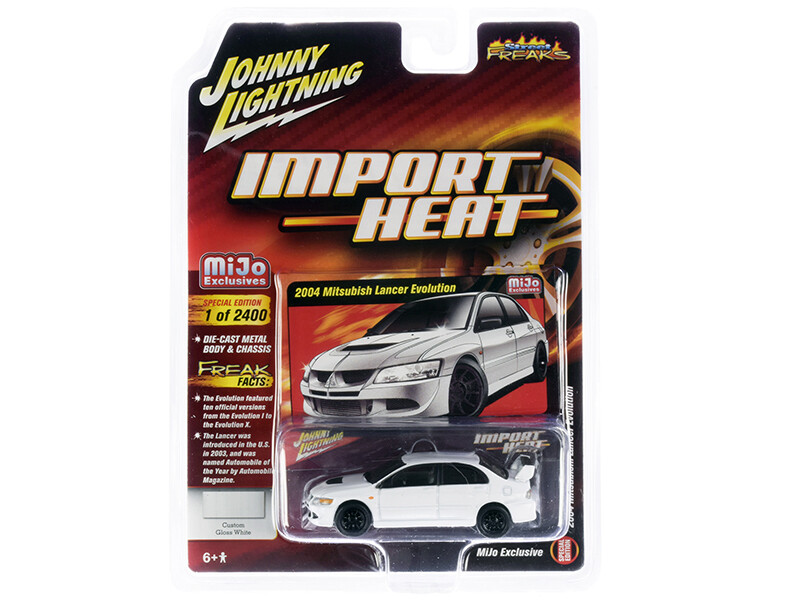 2004 Mitsubishi Lancer Evolution White with Black Wheels \"Import Heat\" \"Street Freaks\" Series Limited Edition to 2400 pieces Worldwide 1/64 Diecast Model Car by Johnny Lightning