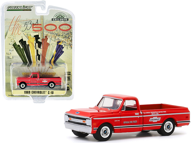 1969 Chevrolet C-10 Fire Pickup Truck Red \"53rd Annual Indianapolis 500 Mile Race\" Official Fire Truck \"Hobby Exclusive\" 1/64 Diecast Model Car by Greenlight