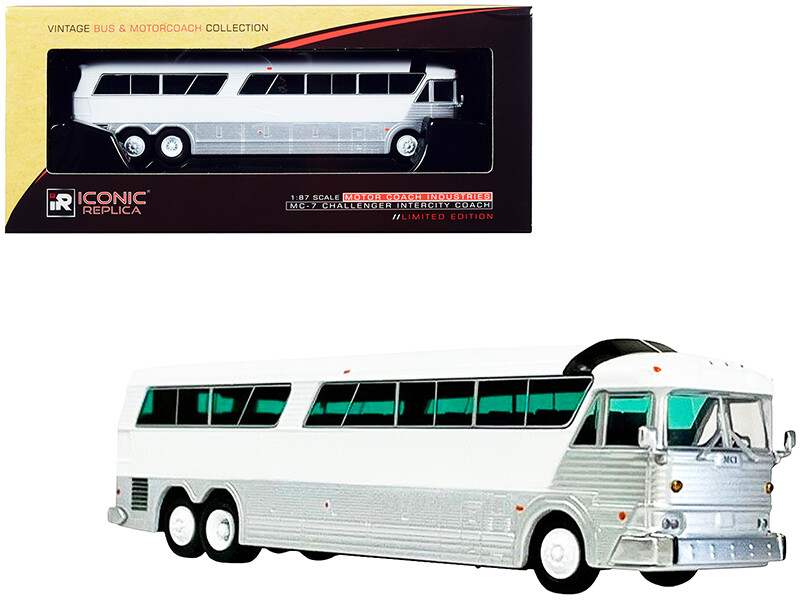MCI MC-7 Challenger Intercity Coach Bus Blank White and Silver \"Vintage Bus & Motorcoach Collection\" 1/87 (HO) Diecast Model by Iconic Replicas