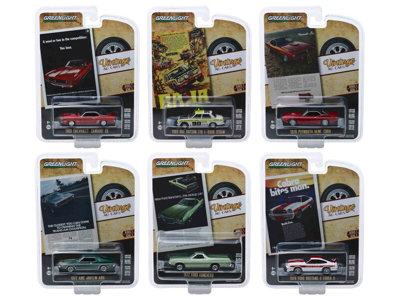 \"Vintage Ad Cars\" 6 piece Set Series 1 1/64 Diecast Model Cars by Greenlight