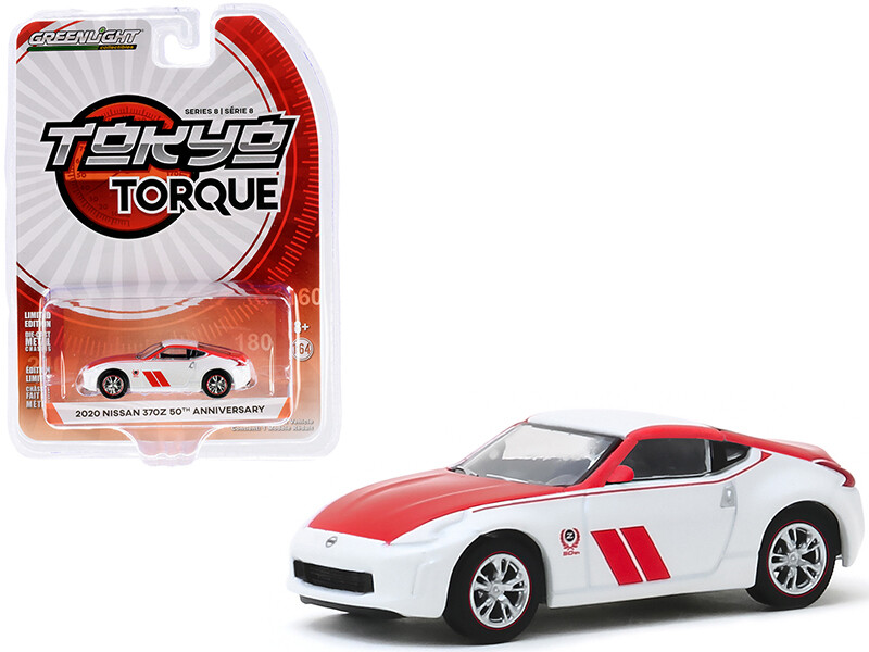 2020 Nissan 370Z Coupe \"50th Anniversary\" White and Red \"Tokyo Torque\" Series 8 1/64 Diecast Model Car by Greenlight