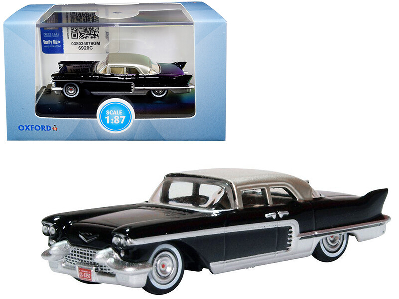 1957 Cadillac Eldorado Brougham Ebony Black with Silver Metallic Top 1/87 (HO) Scale Diecast Model Car by Oxford Diecast