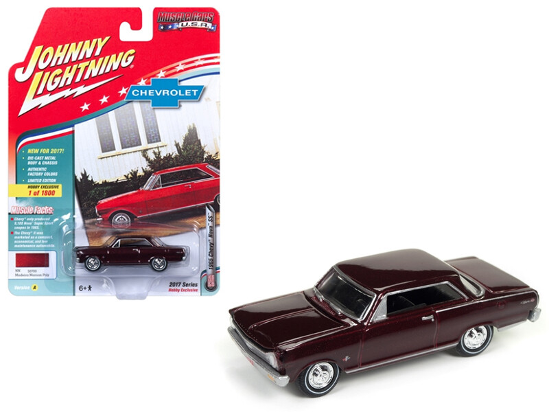 1965 Chevrolet Nova SS Madeira Maroon Poly Limited Edition to 1800pc Worldwide Hobby Exclusive \"Muscle Cars USA\" 1/64 Diecast Model Car by Johnny Lightning