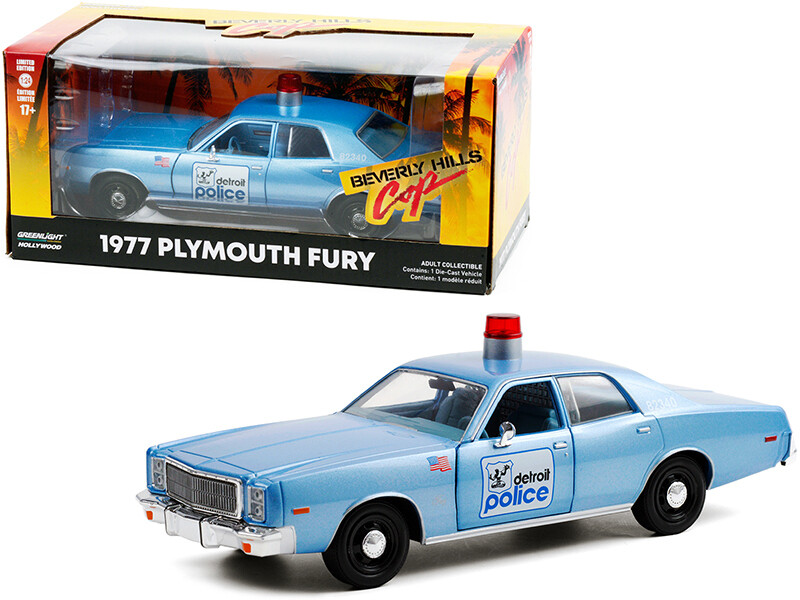 1977 Plymouth Fury \"Detroit Police\" Light Blue \"Beverly Hills Cop\" (1984) Movie 1/24 Diecast Model Car by Greenlight