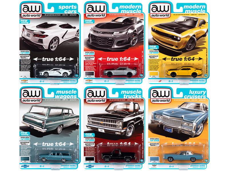 Autoworld Premium 2021 Set B of 6 pieces Release 2 1/64 Diecast Model Cars by Autoworld