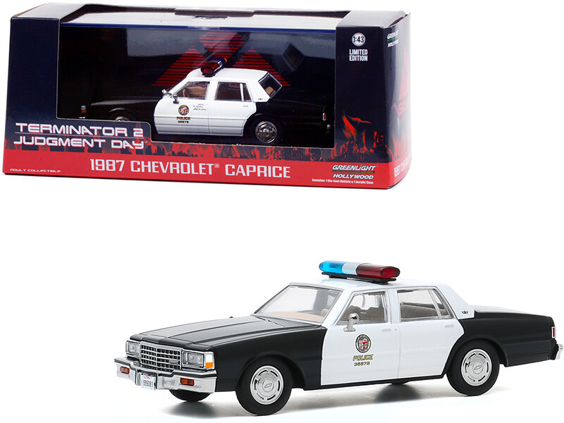 1987 Chevrolet Caprice \"Metropolitan Police\" Black and White \"Terminator 2_ Judgment Day\" (1991) Movie 1/43 Diecast Model Car by Greenlight