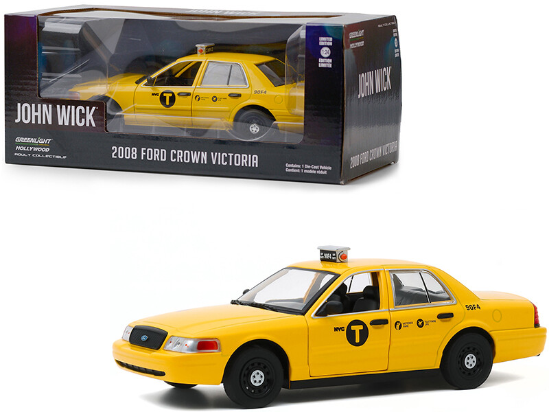2008 Ford Crown Victoria \"NYC Taxi\" Yellow \"John Wick_ Chapter 2\" (2017) Movie 1/24 Diecast Model Car by Greenlight