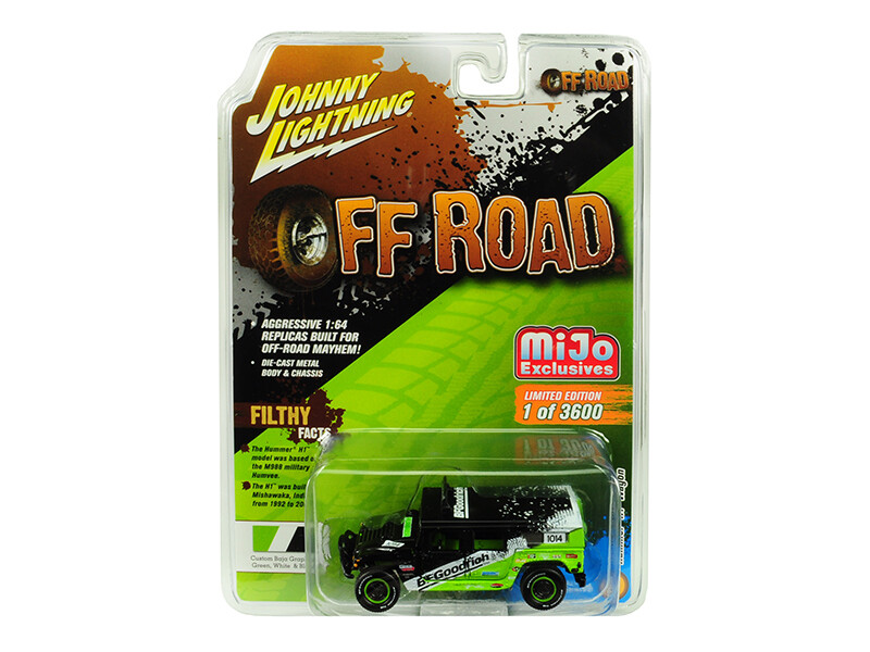 Hummer H1 Wagon #1014 Black and Green \"BFGoodrich\" \"Off Road\" Limited Edition to 3600 pieces Worldwide 1/64 Diecast Model Car by Johnny Lightning