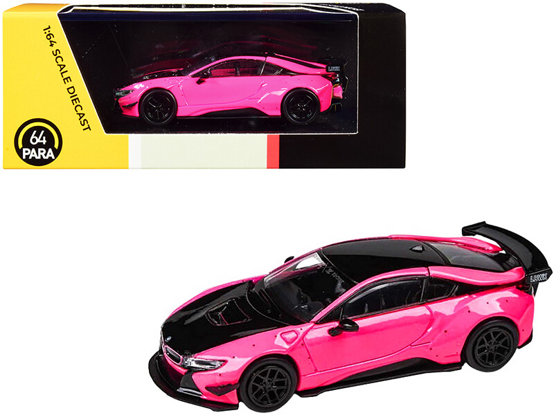 BMW i8 Liberty Walk Hot Pink and Black 1/64 Diecast Model Car by Paragon