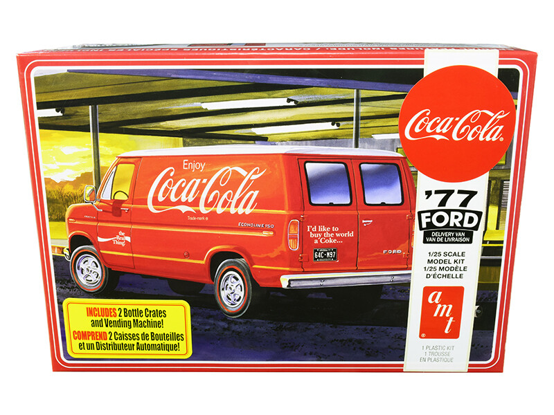 Skill 3 Model Kit 1977 Ford Delivery Van with 2 Bottles Crates and Vending Machine \"Coca-Cola\" 1/25 Scale Model by AMT