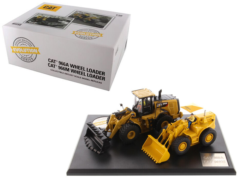 CAT Caterpillar 966A Wheel Loader (Circa 1960-1963) and CAT Caterpillar 966M Wheel Loader (Current) with Operators \"Evolution Series\" 1/50 Diecast Models by Diecast Masters