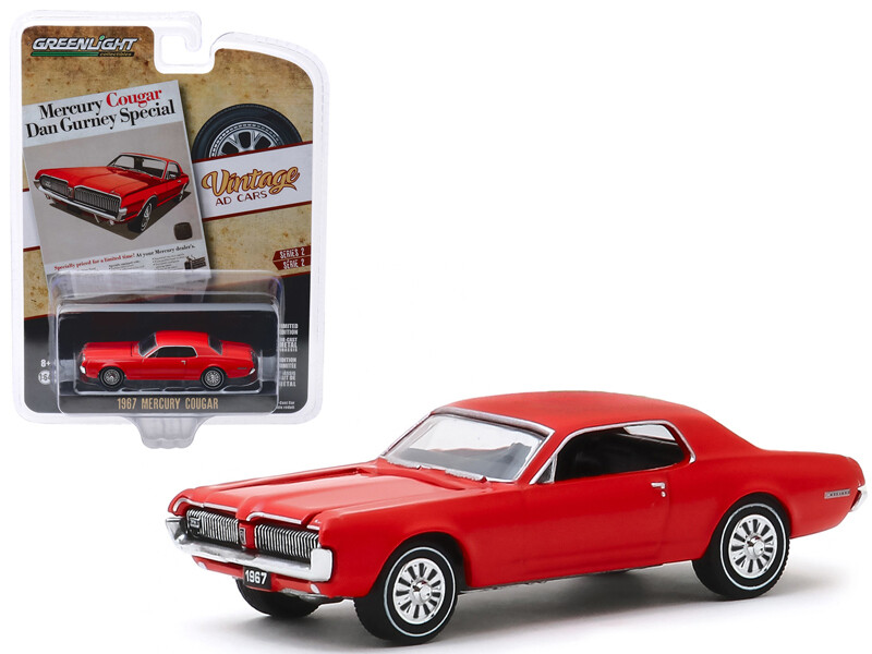 1967 Mercury Cougar Red \"Mercury Cougar Dan Gurney Special\" \"Vintage Ad Cars\" Series 2 1/64 Diecast Model Car by Greenlight