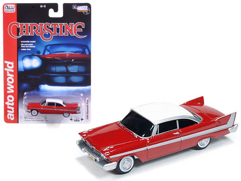 1958 Plymouth Fury Red with White Top \"Christine\" (1983) Movie 1/64 Diecast Model Car by Autoworld