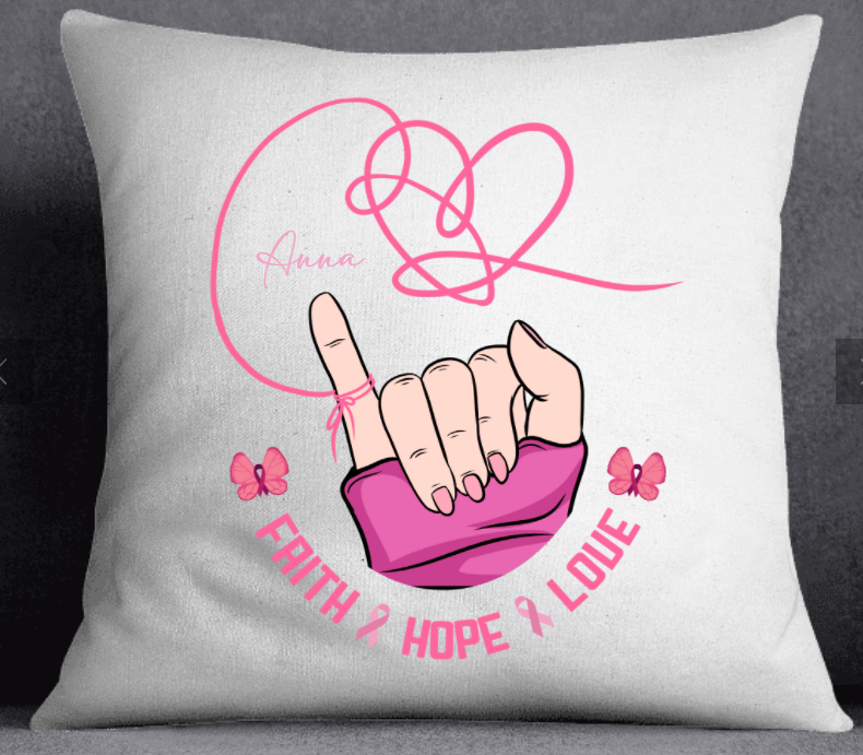 Hope Strength Love Breast Cancer Awareness Personalized Pillow